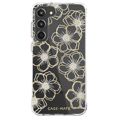 Case-Mate Floral Gems Antimicrobial Case for Samsung Galaxy S23+ - Clear/ Gold
